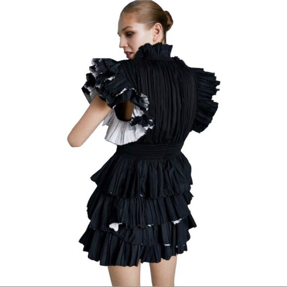 NWT Zara Black Frilled Mini Skirt With Ruffles Tiered Party Bloggers Fave Sz M - Picture 4 of 16